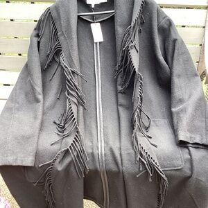 Calvin Klein.  BNWT. Plus size. 1X. Open coatigan with fringing. Black.